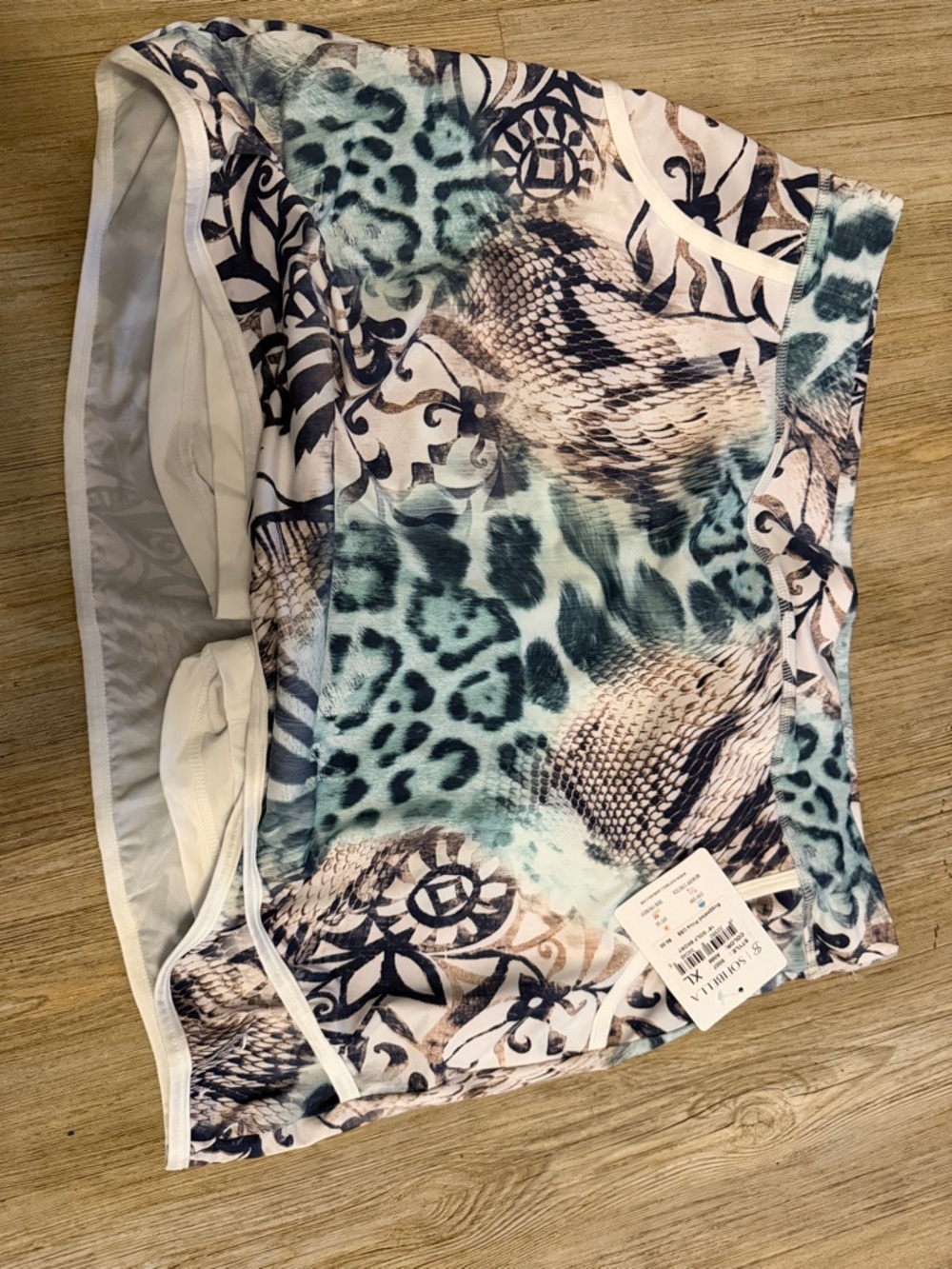 Women's Athletic Shorts in Teal and Cream Animal Print
